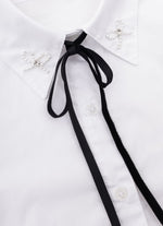 Camisa Tricoline Laços Bordados Veludo