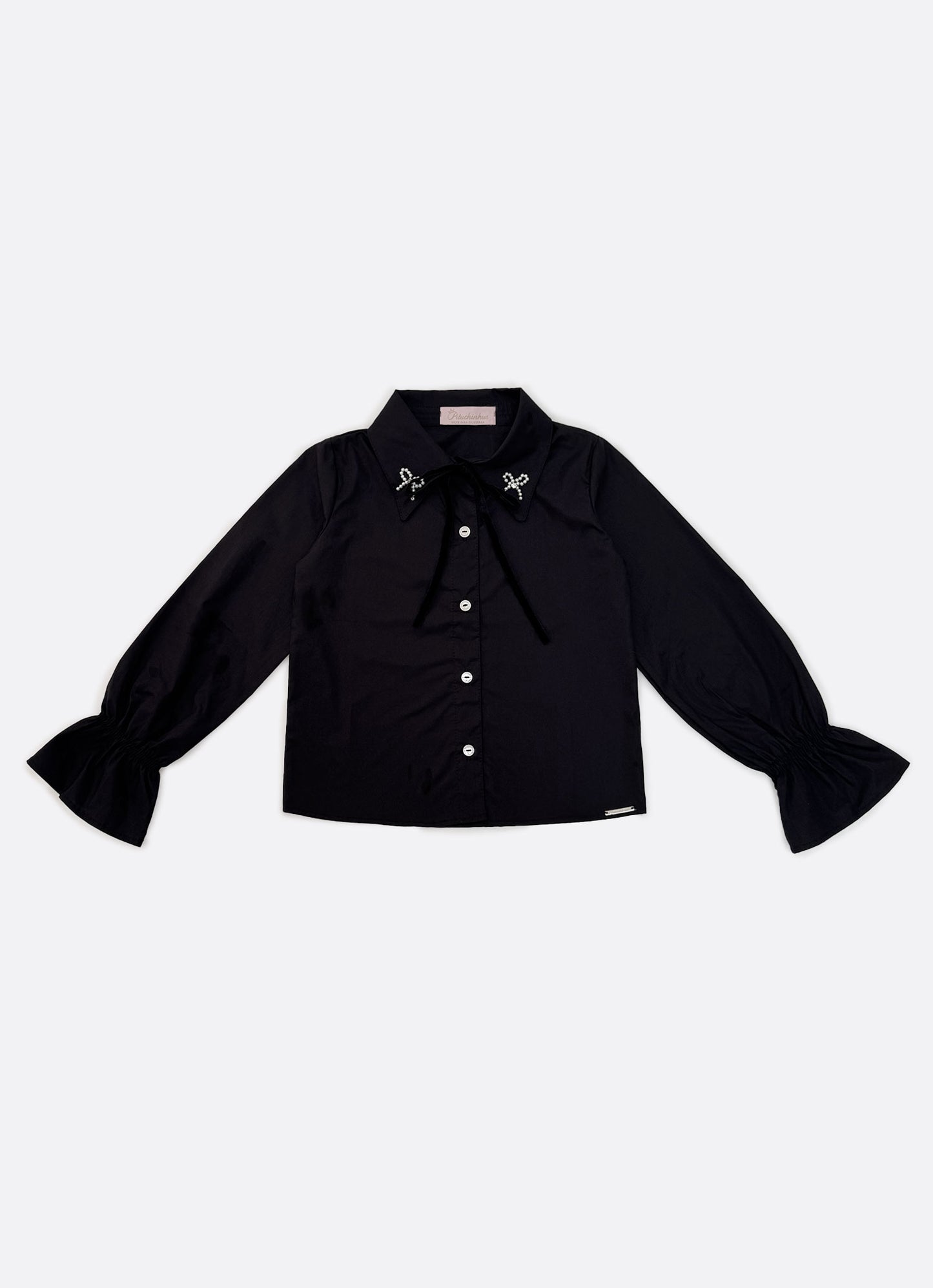 Camisa Tricoline Laços Bordados Veludo