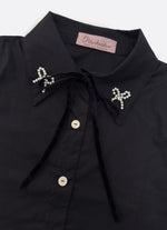 Camisa Tricoline Laços Bordados Veludo