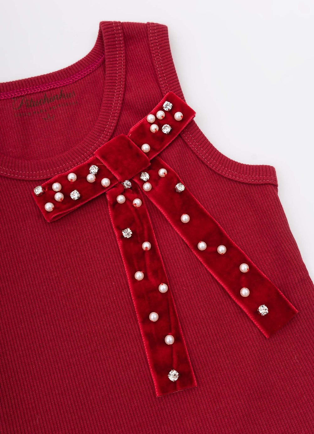 Regata Rib Maxi Laço Veludo Bordados