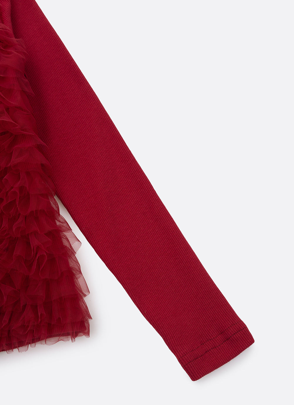 Blusa Rib Frufru Tule Gola Bordada