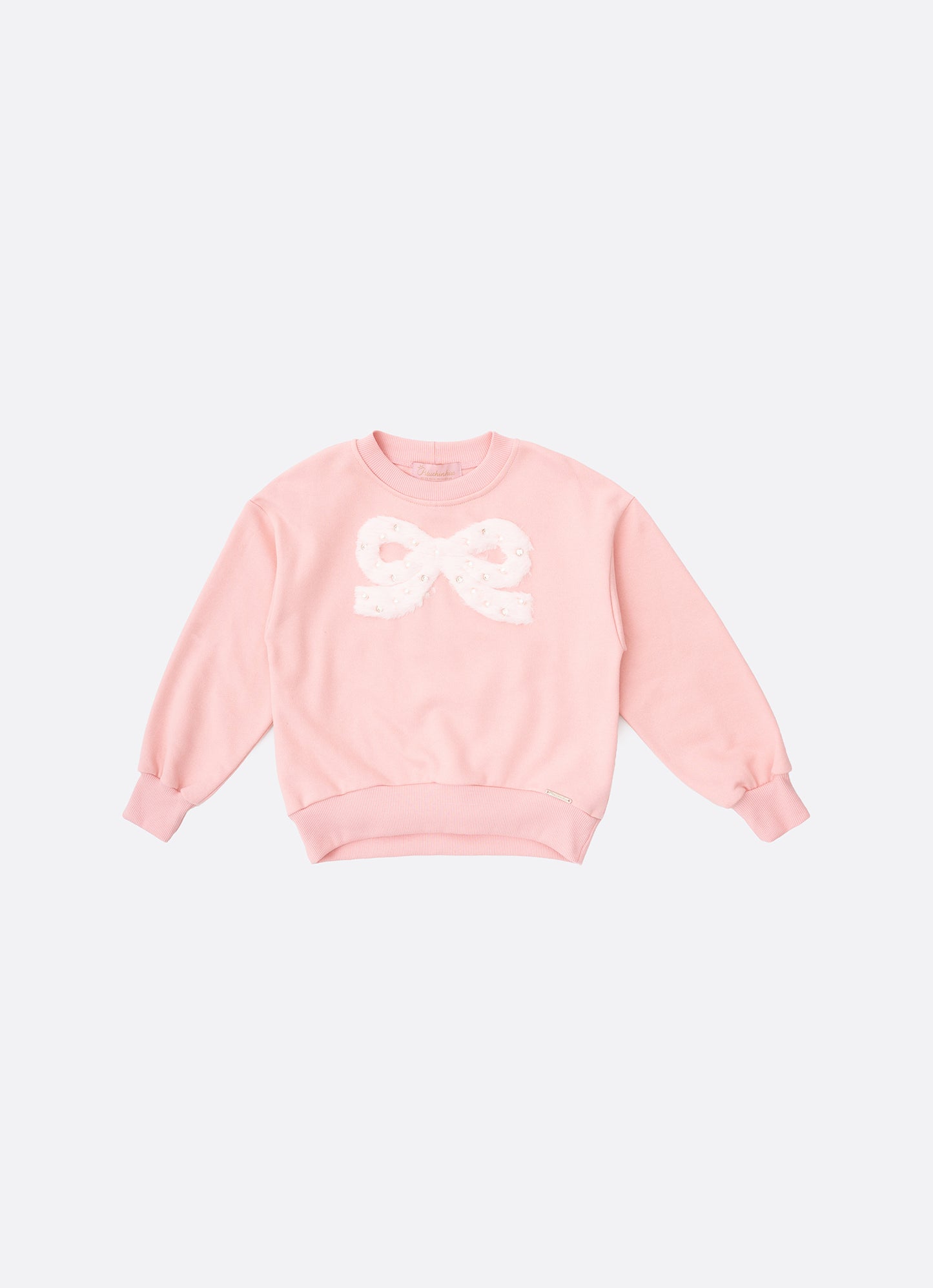 Blusa Moletom Laço Pele Bordado Pérolas e Cristais