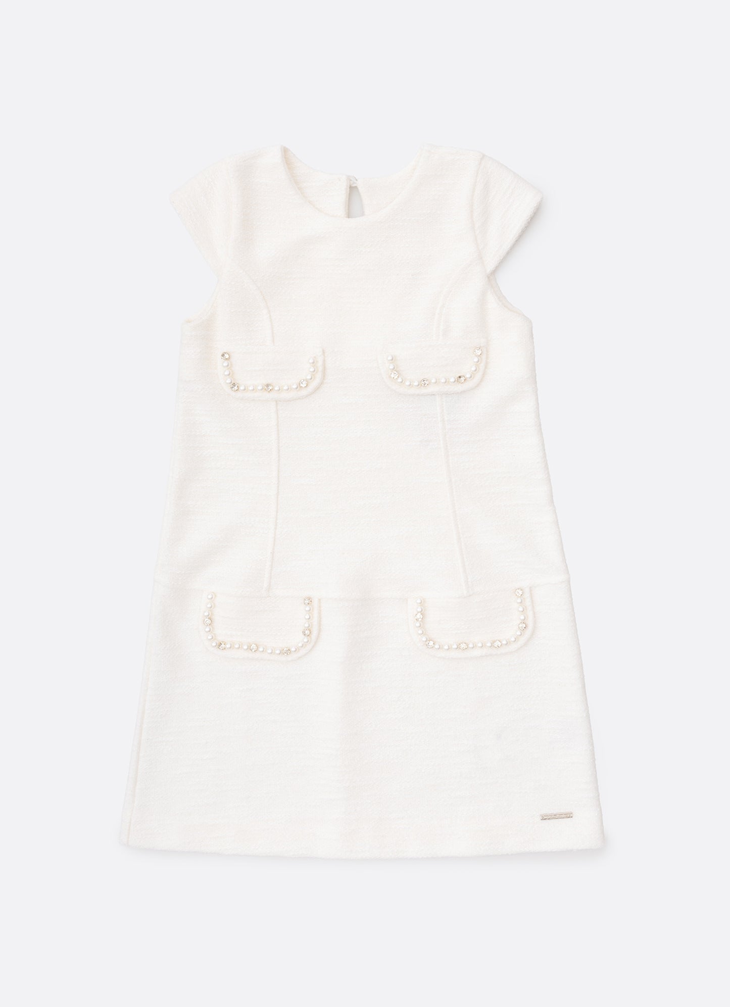 Vestido Boucle Lapelas Bordadas Pérola e Cristal