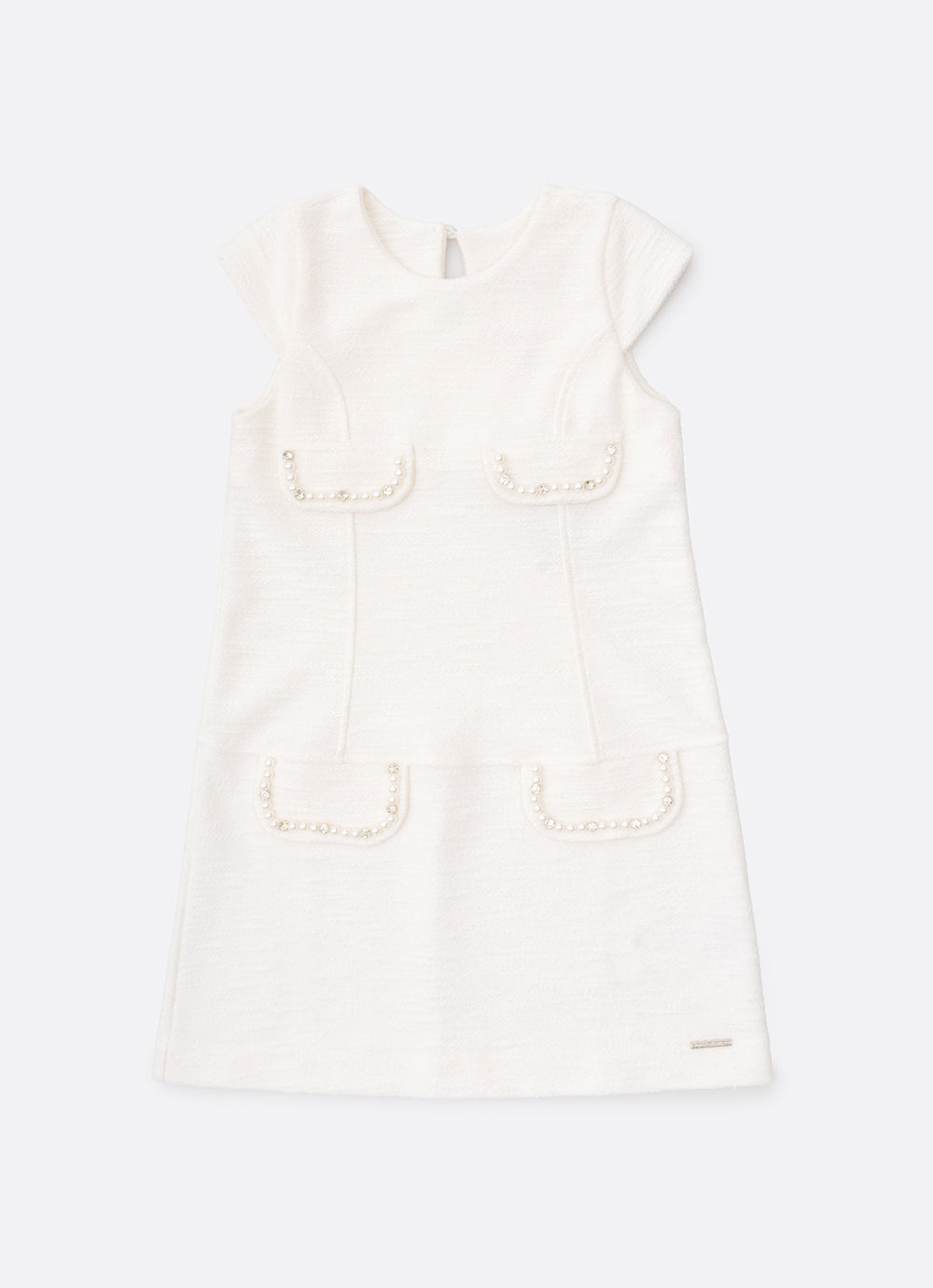 Vestido Boucle Lapelas Bordadas Pérola e Cristal