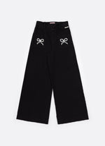 Calça Sarja Reta Laços Bordados