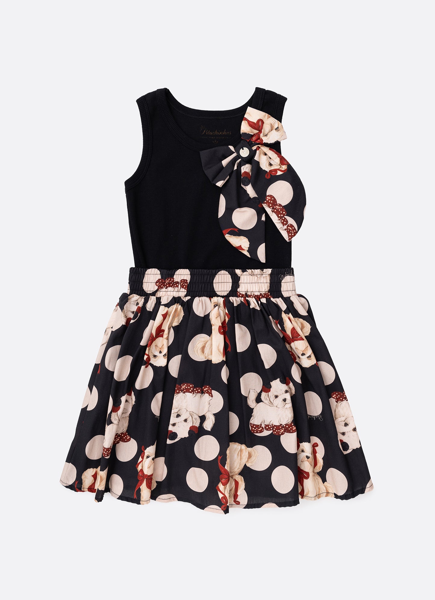 Conjunto Regata Ribana Saia Short Estampado Poá Cachorros