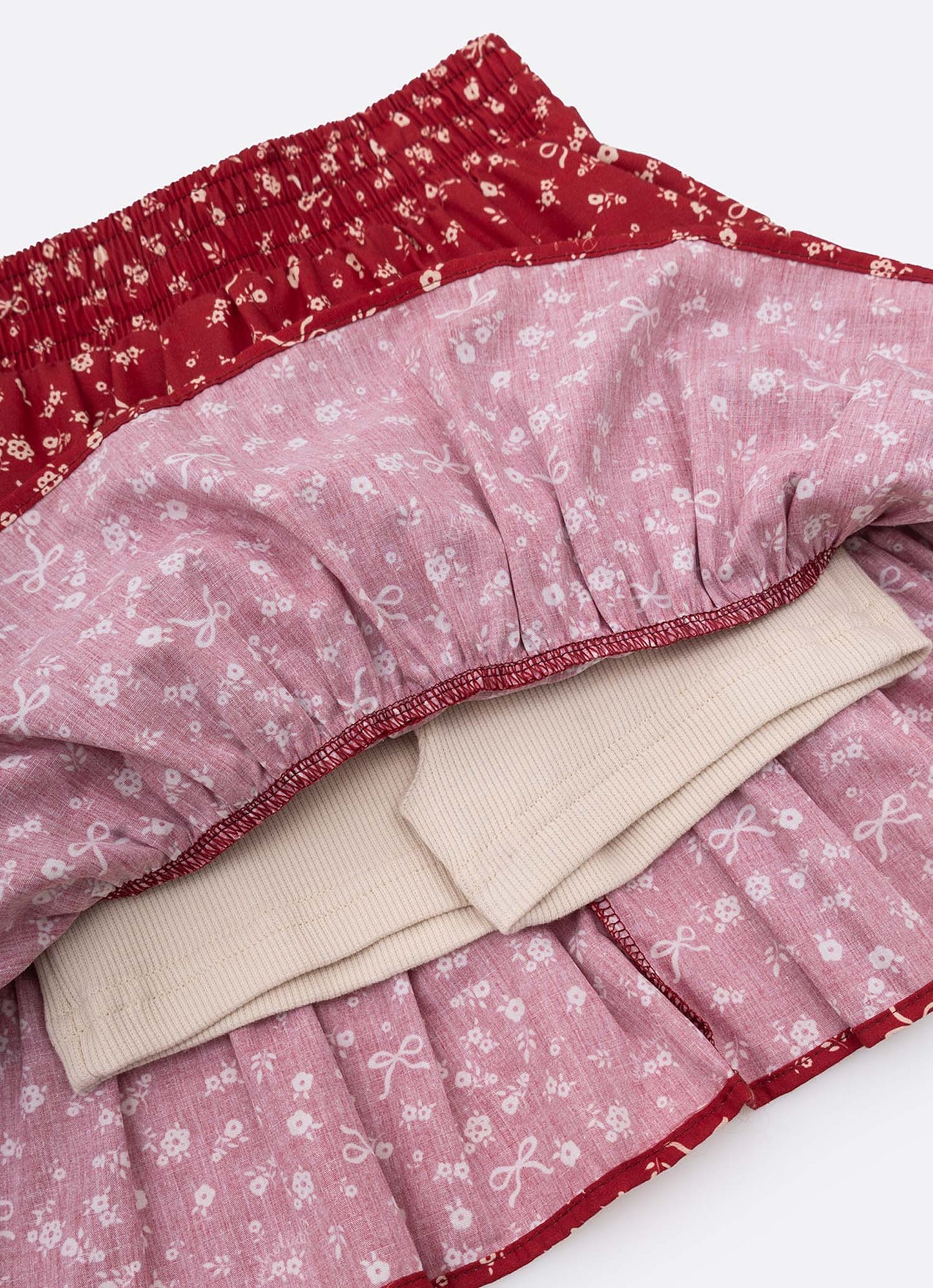 Saia Short Algodão Mini Flores Babados