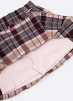 Saia Short Xadrez Cereja Pregas