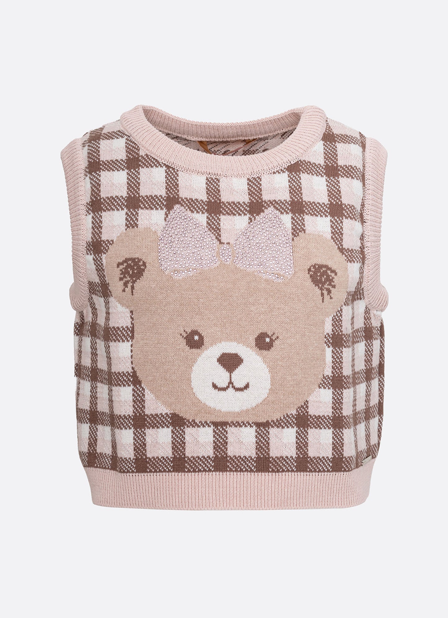 Colete Tricot Xadrez Rosto Ursinha Cristal