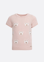 Blusa Tricot Manga Curta Rosto Ursinhas Cristais
