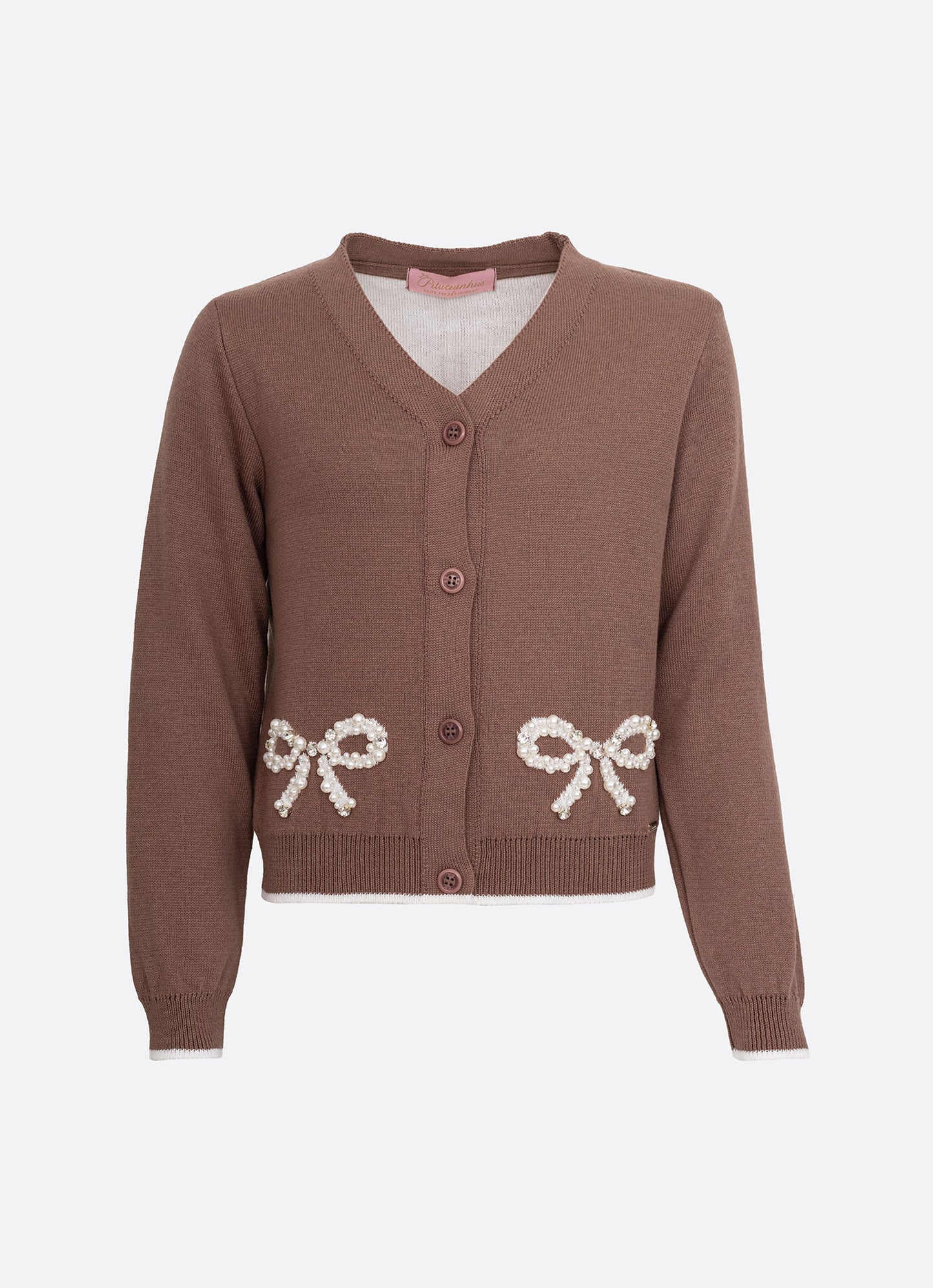 Casaco Tricot Laços Bordados