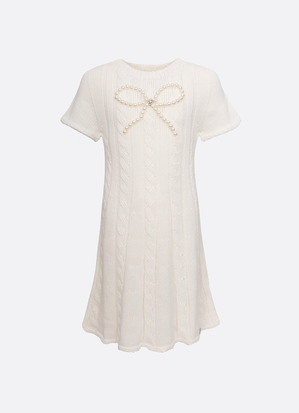 Vestido Tricot Sem Costura Canelado Laço Bordado