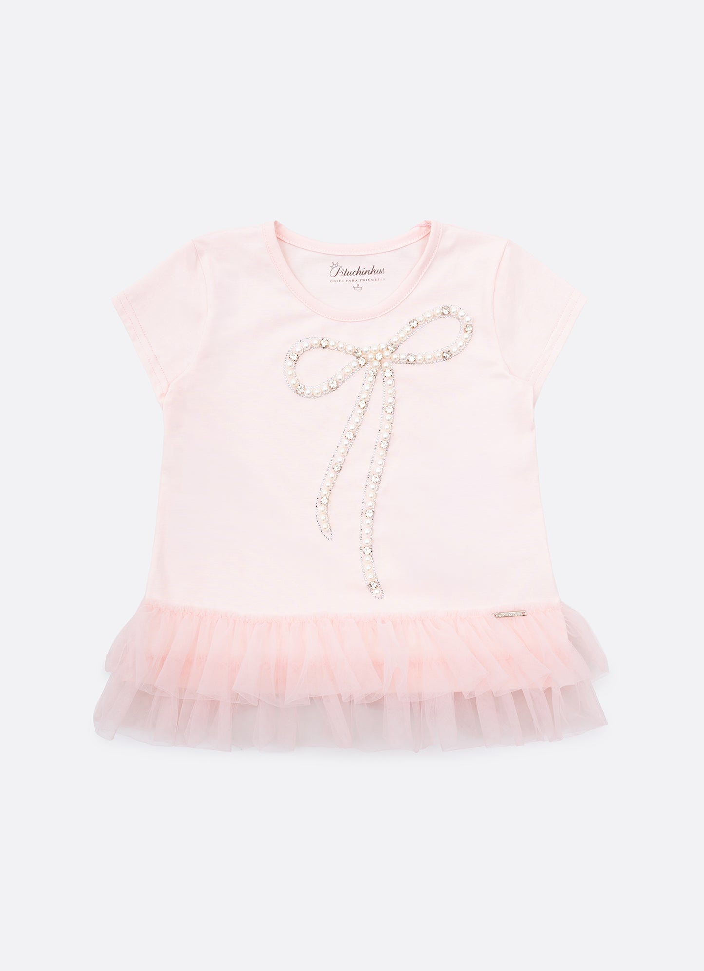 Blusa Cotton Babados Tule Maxi Laço