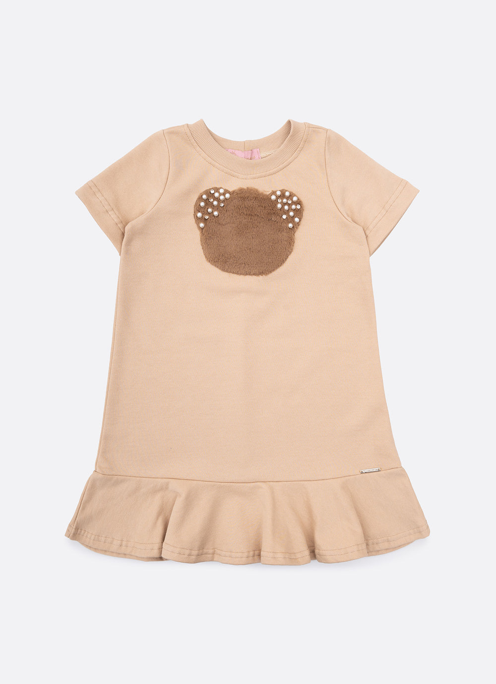 Vestido Moletom Rosto Urso Pele Bordado