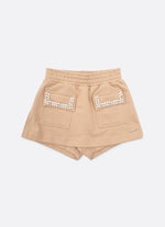 Saia Short Moletom Bolsos Bordados