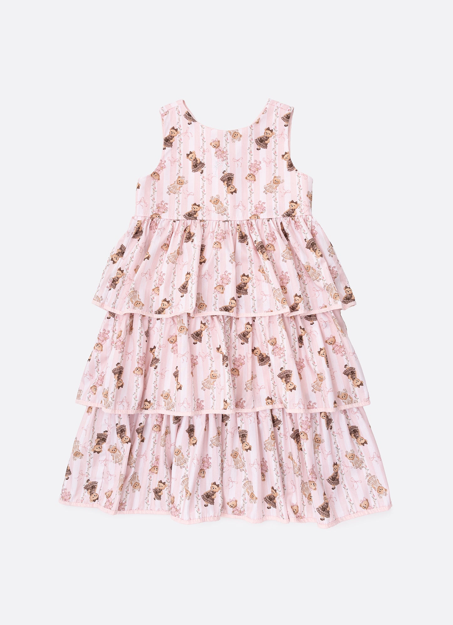 Vestido Algodão Listras e Ursas Babados