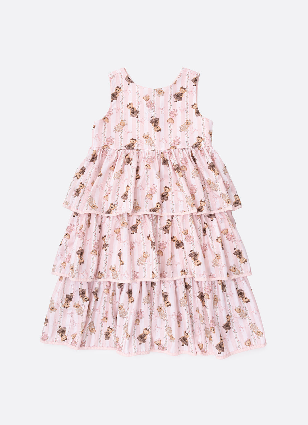 Vestido Algodão Listras e Ursas Babados