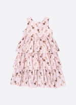 Vestido Algodão Listras e Ursas Babados