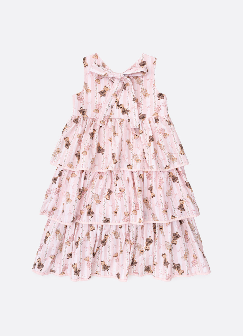 Vestido Algodão Listras e Ursas Babados