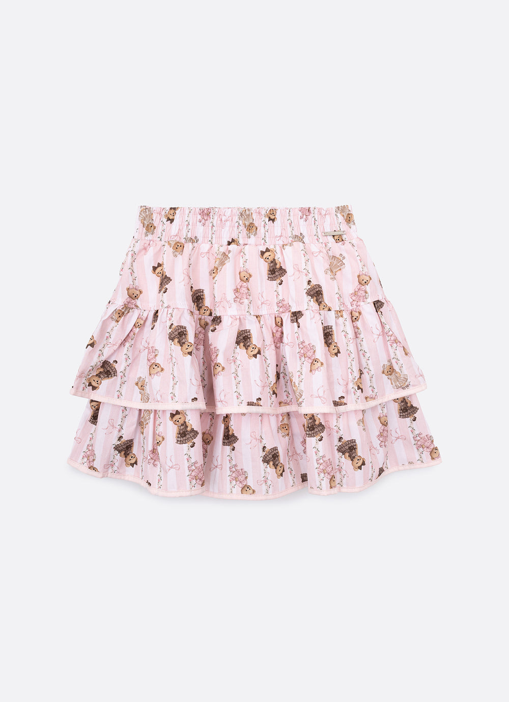 Saia Short Algodão Listras e Ursas Babados