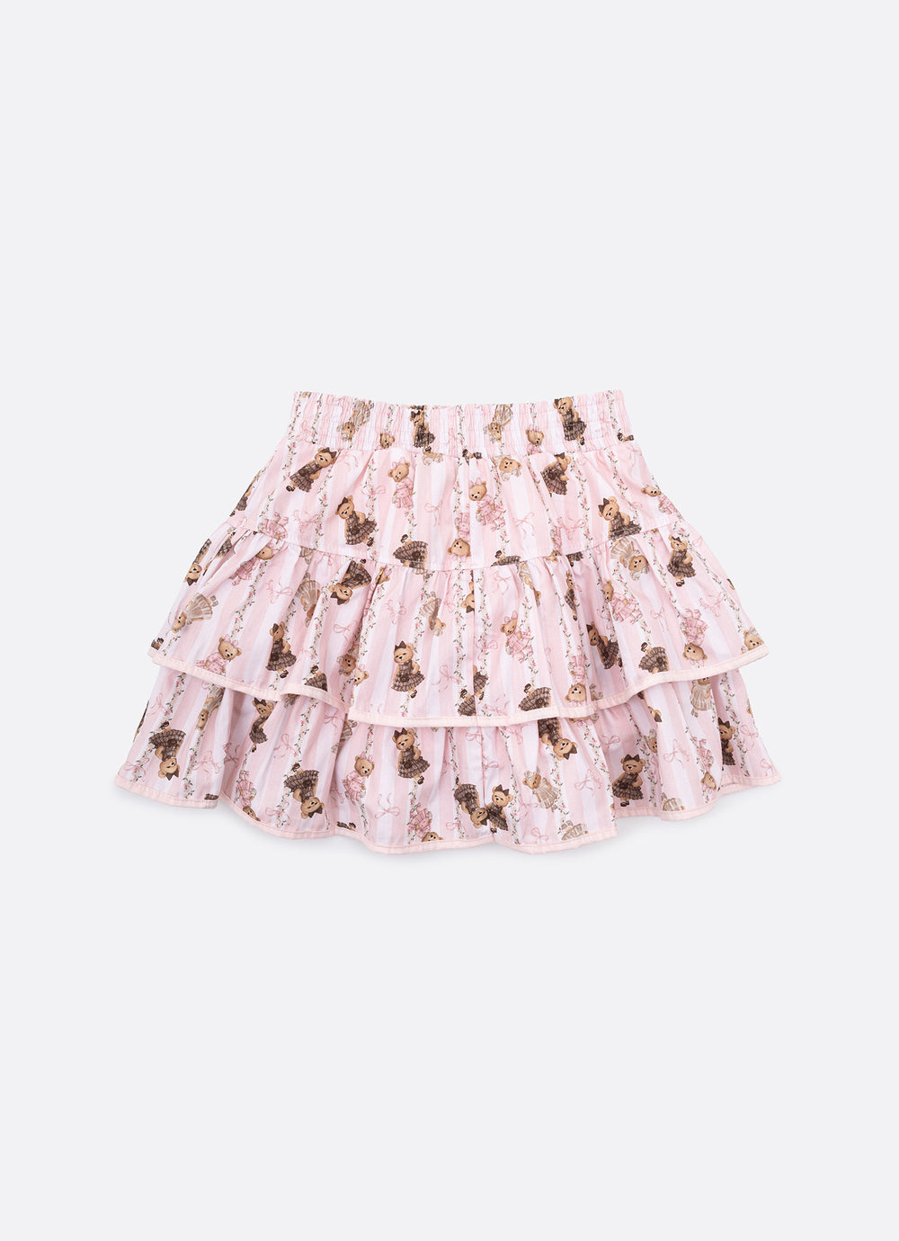 Saia Short Algodão Listras e Ursas Babados