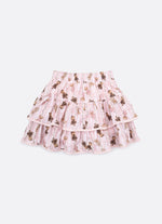 Saia Short Algodão Listras e Ursas Babados