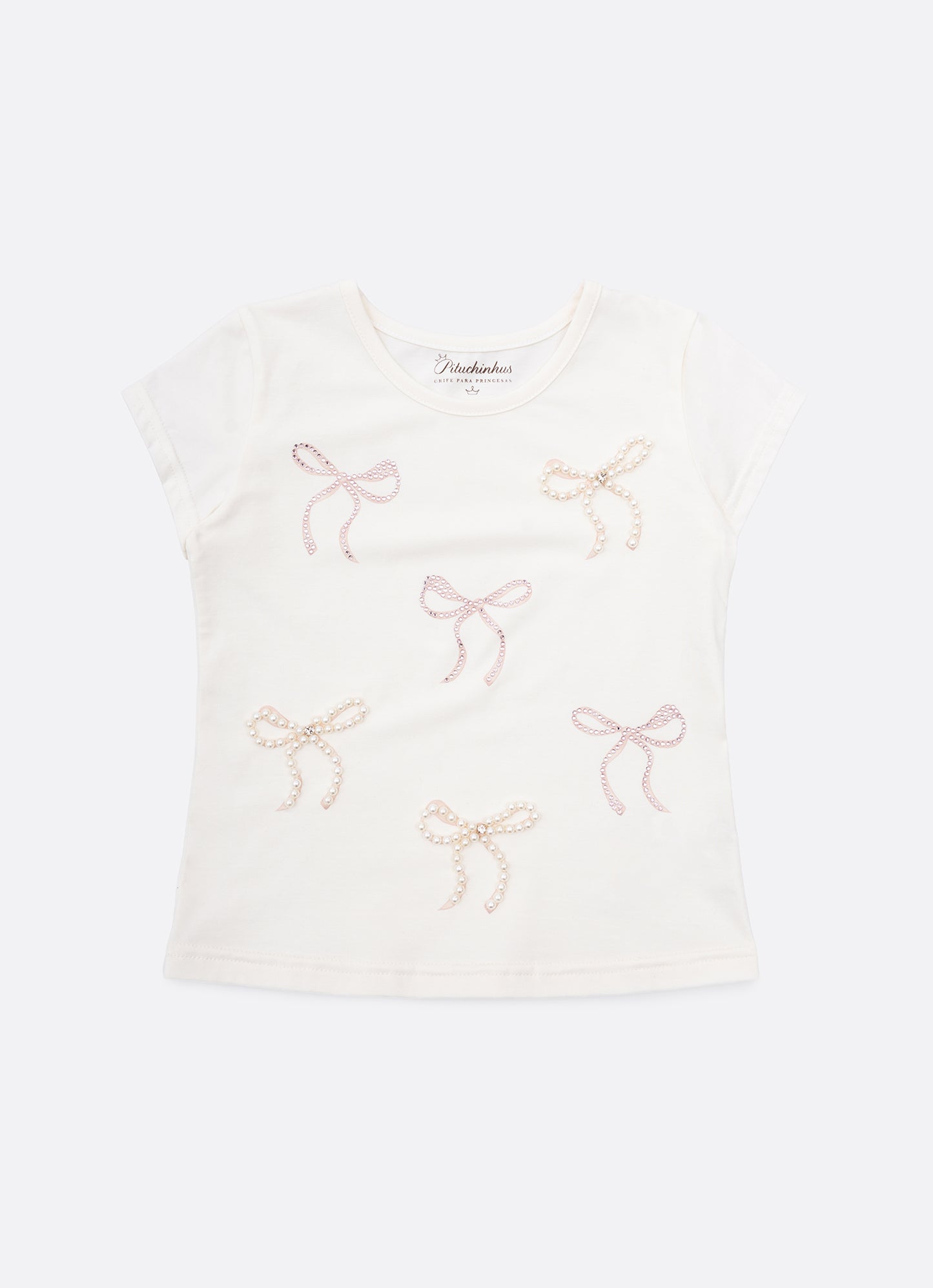 Blusa Cotton Laços Cristal e Pérolas