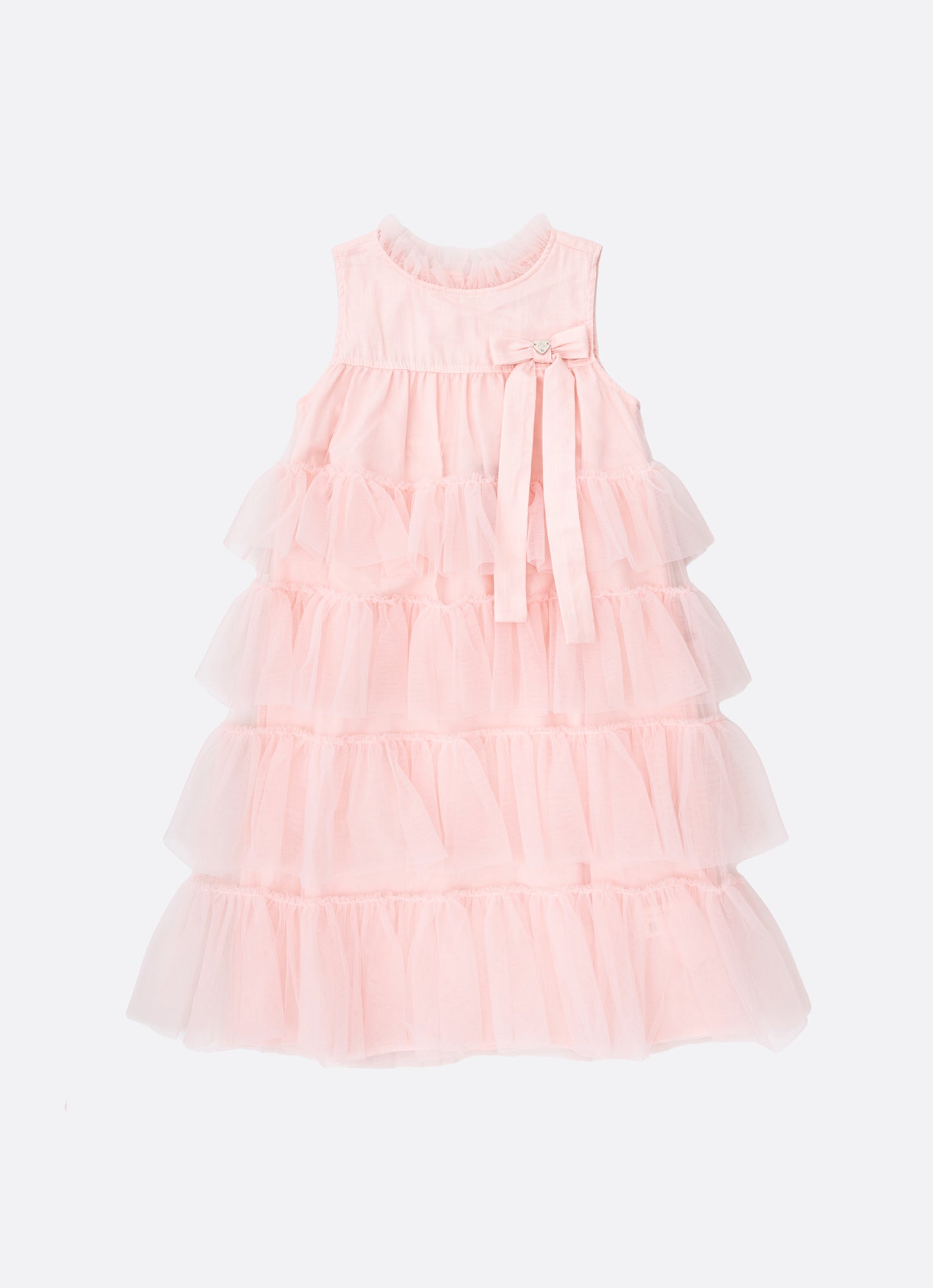 Vestido Tule Camadas Babado Laço