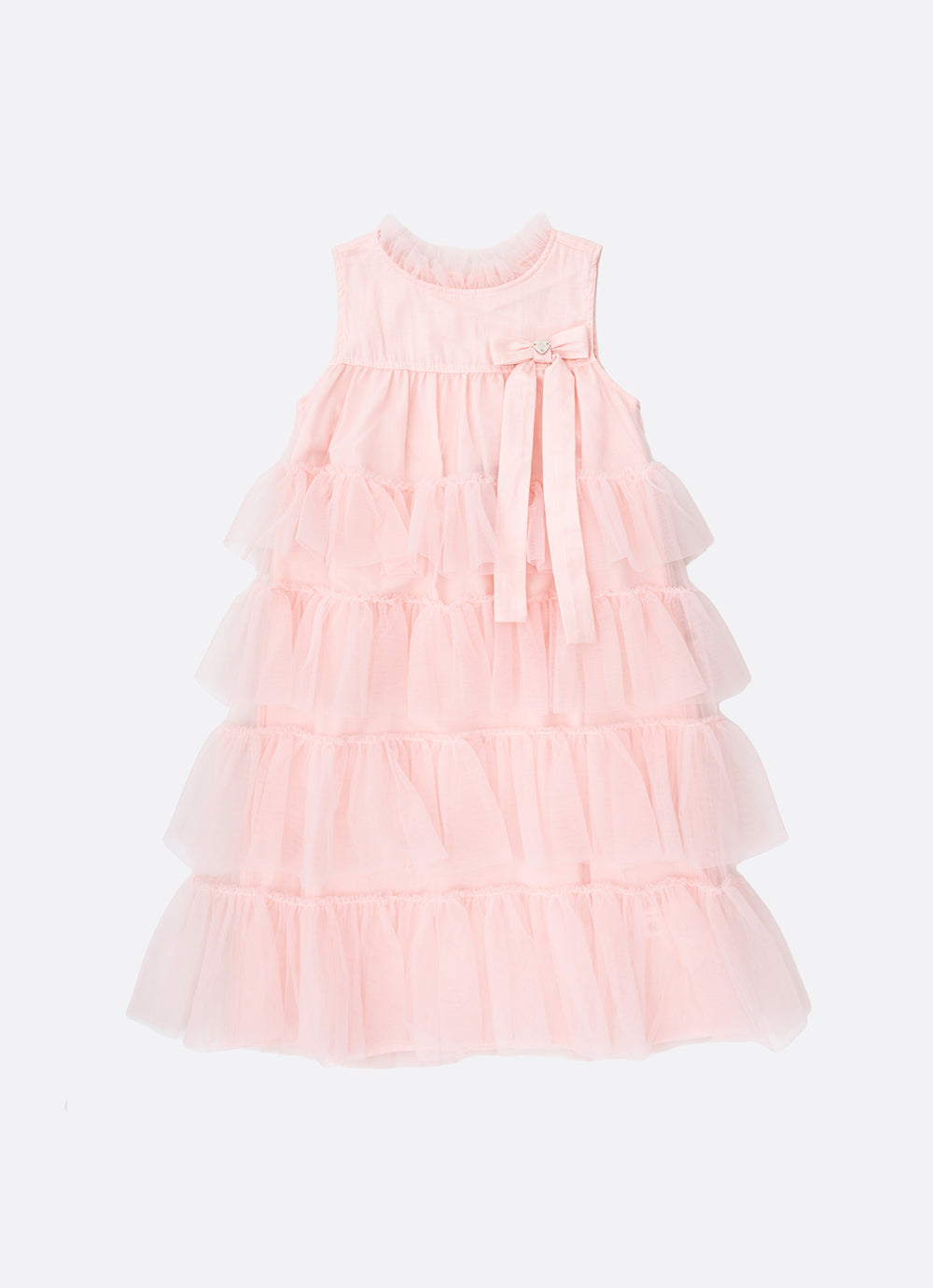 Vestido Tule Camadas Babado Laço