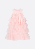 Vestido Tule Camadas Babado Laço