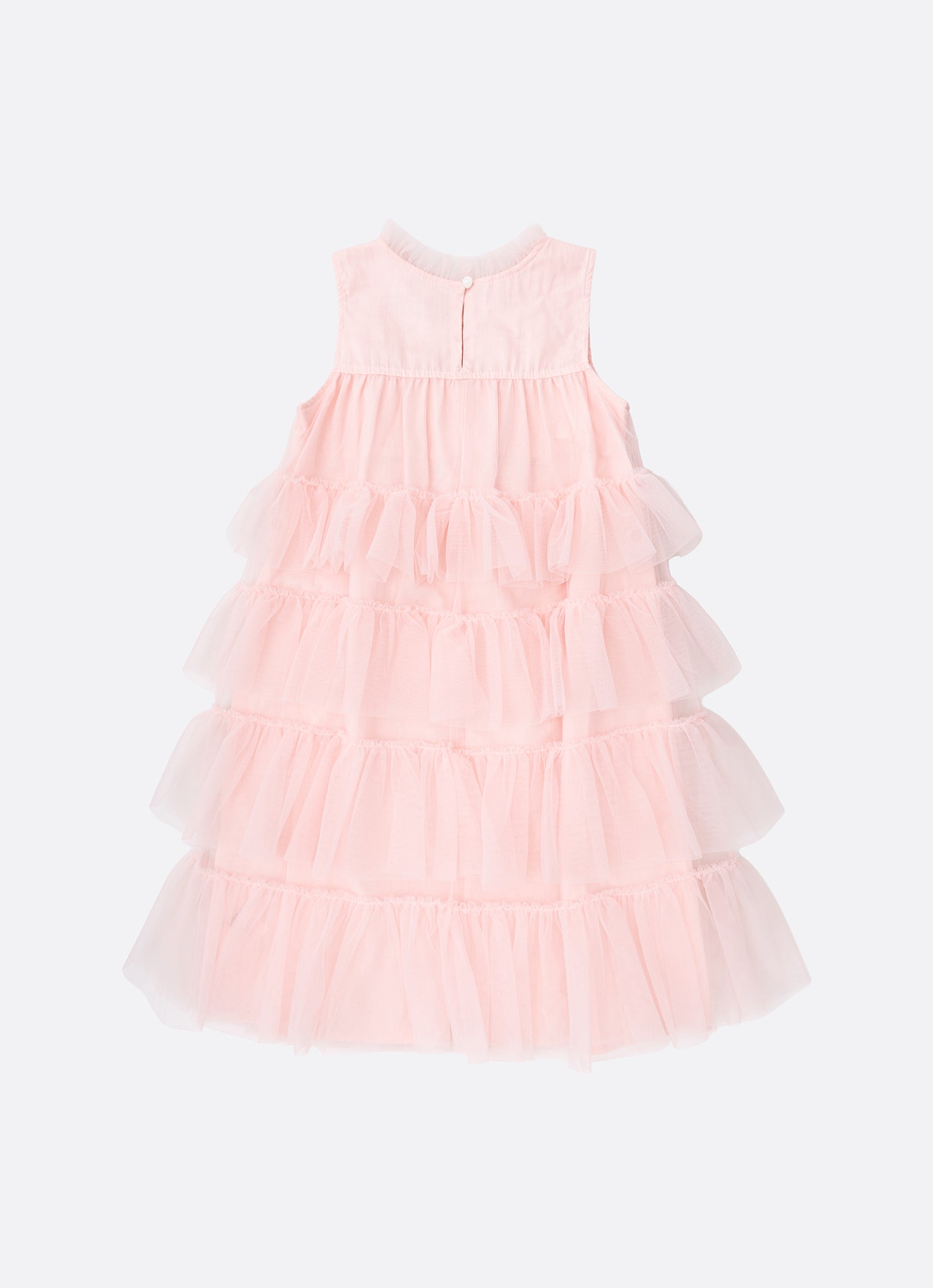 Vestido Tule Camadas Babado Laço