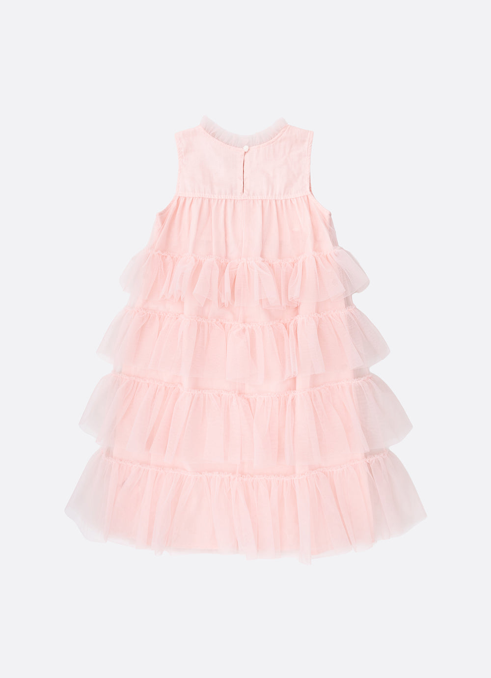 Vestido Tule Camadas Babado Laço