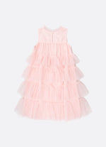 Vestido Tule Camadas Babado Laço