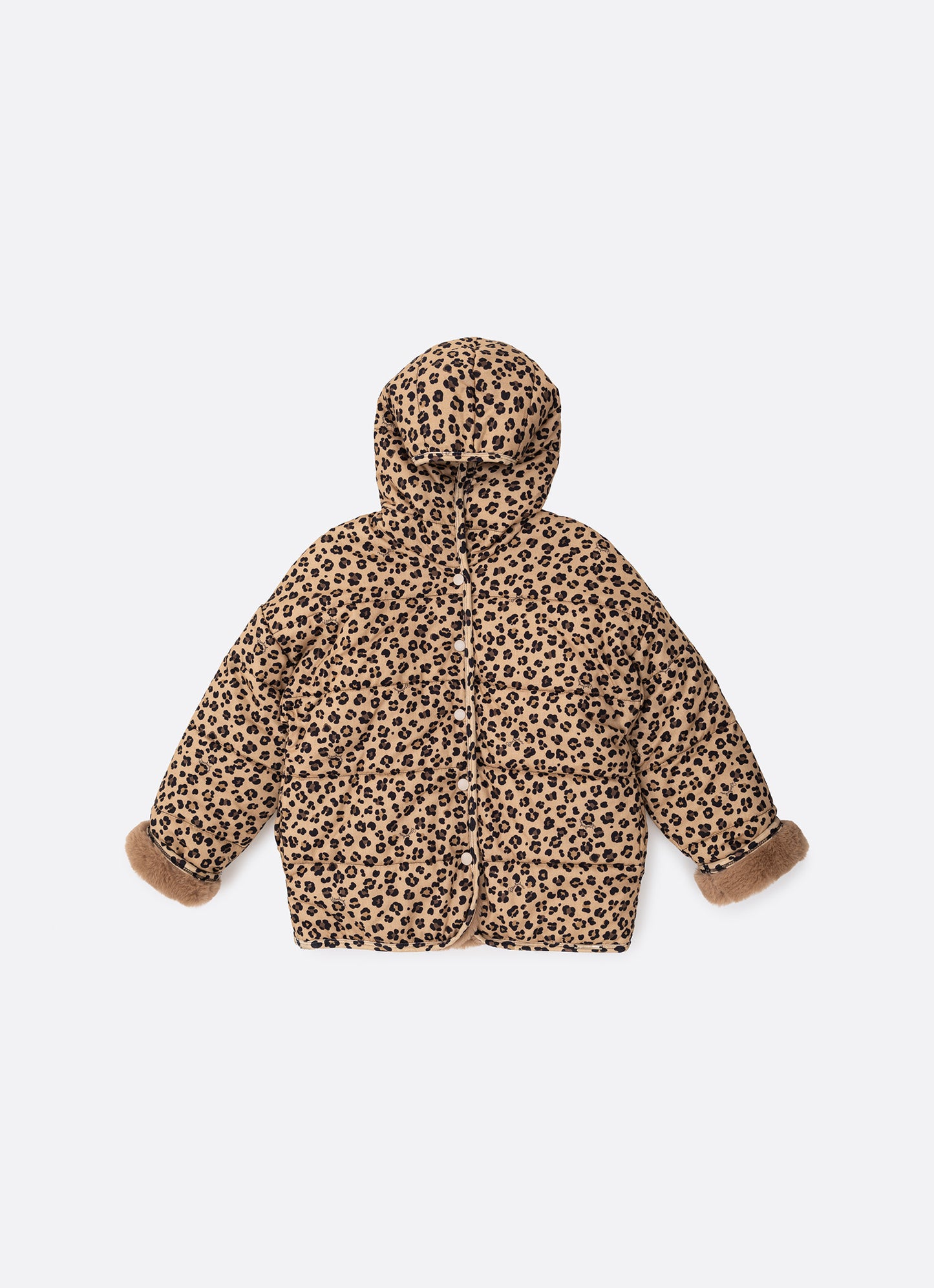 Casaco Puffer Algodão Estampa Onçinha Forro Pele