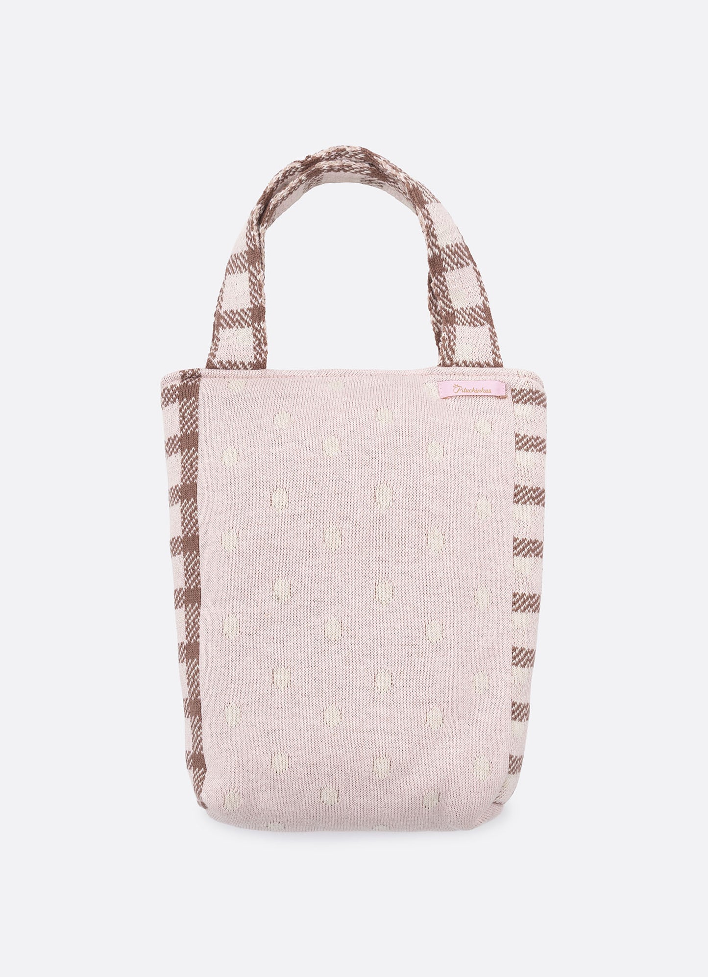 Bolsa Tricot Ursinha Xadrez PomPom