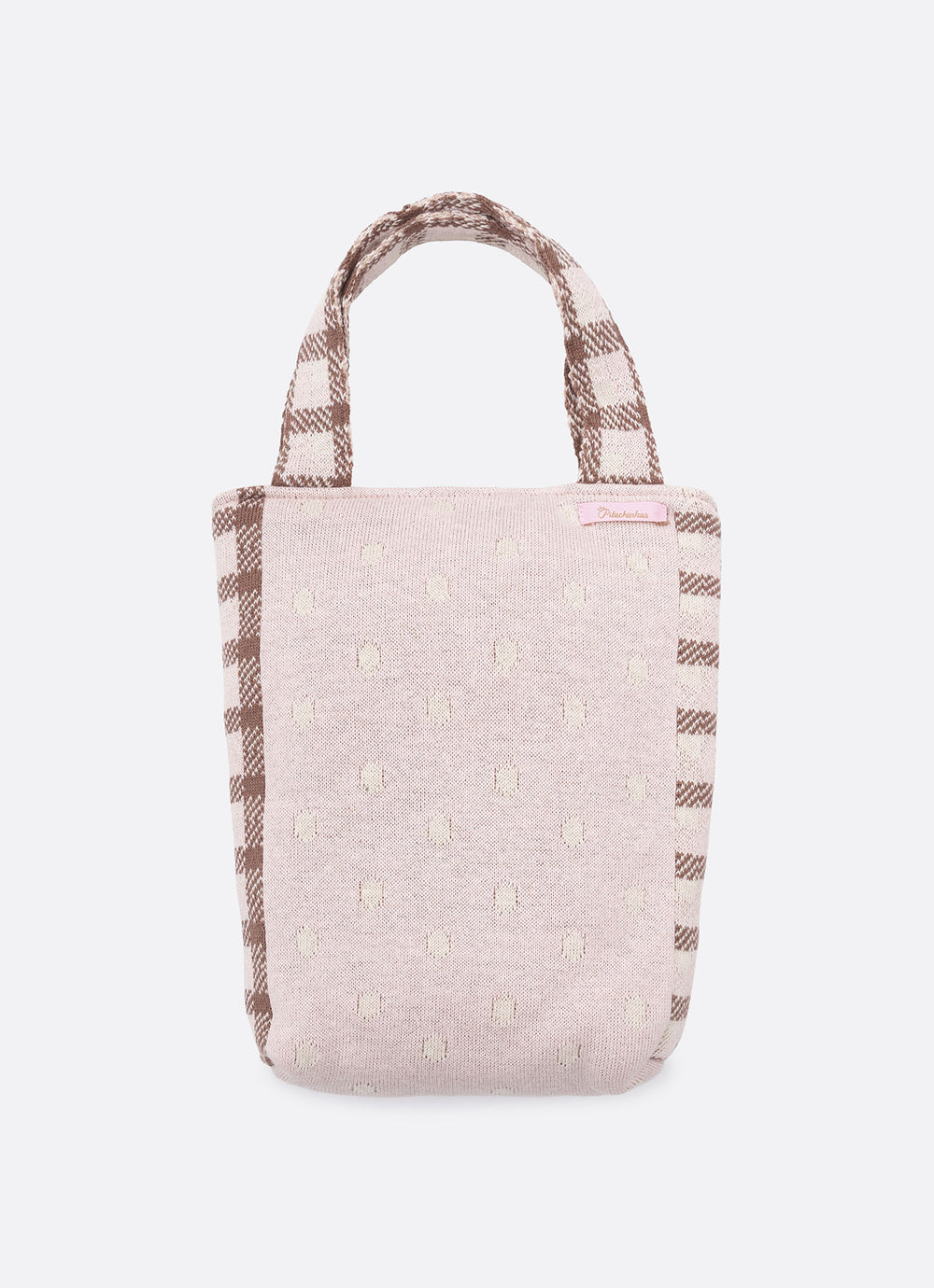 Bolsa Tricot Ursinha Xadrez PomPom