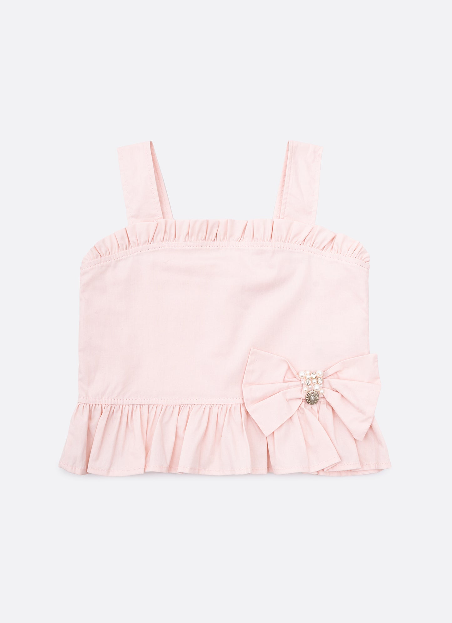 Blusa Cropped Alça Algodão Babado Laço Bordado