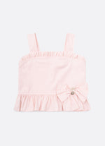 Blusa Cropped Alça Algodão Babado Laço Bordado