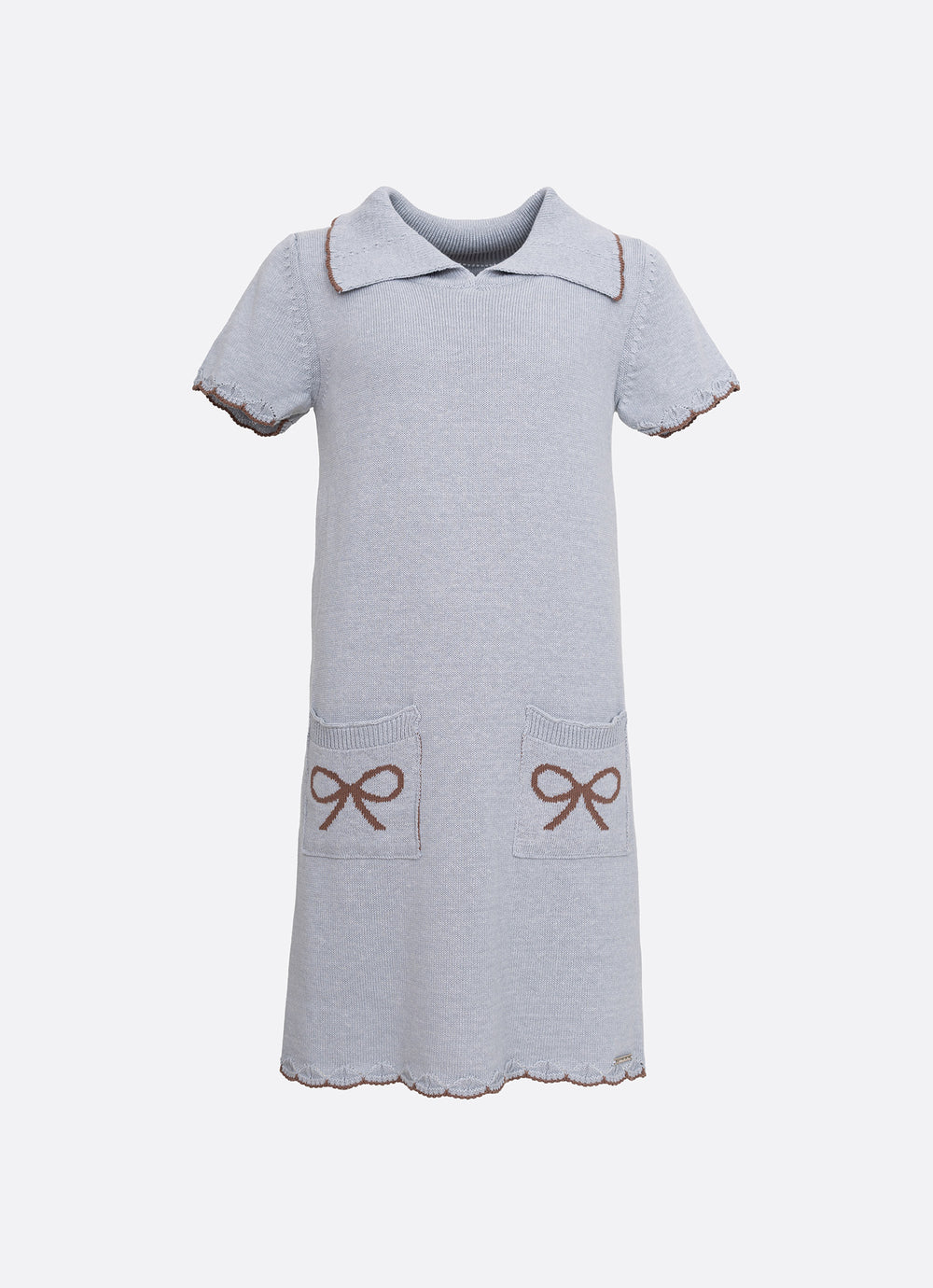 Vestido Tricot Gola Polo Laços Bolsos