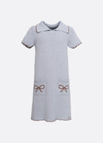 Vestido Tricot Gola Polo Laços Bolsos