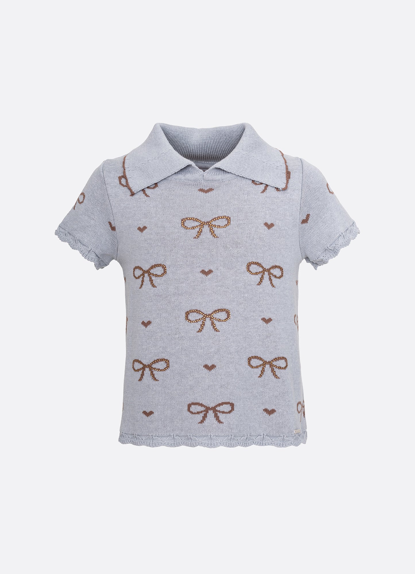 Blusa Tricot Gola Polo Laços e Corações Cristal