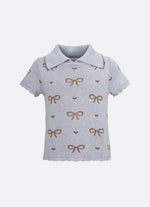 Blusa Tricot Gola Polo Laços e Corações Cristal