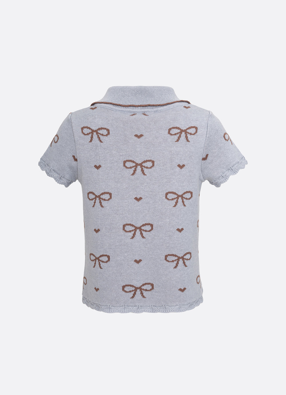 Blusa Tricot Gola Polo Laços e Corações Cristal