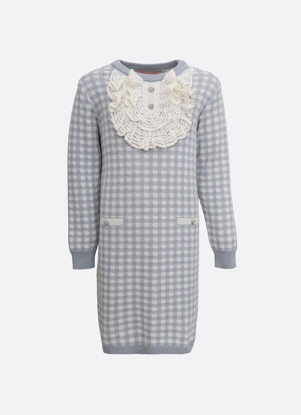 Vestido Tricot Xadrez Jabô Rendado