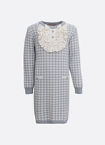 Vestido Tricot Xadrez Jabô Rendado