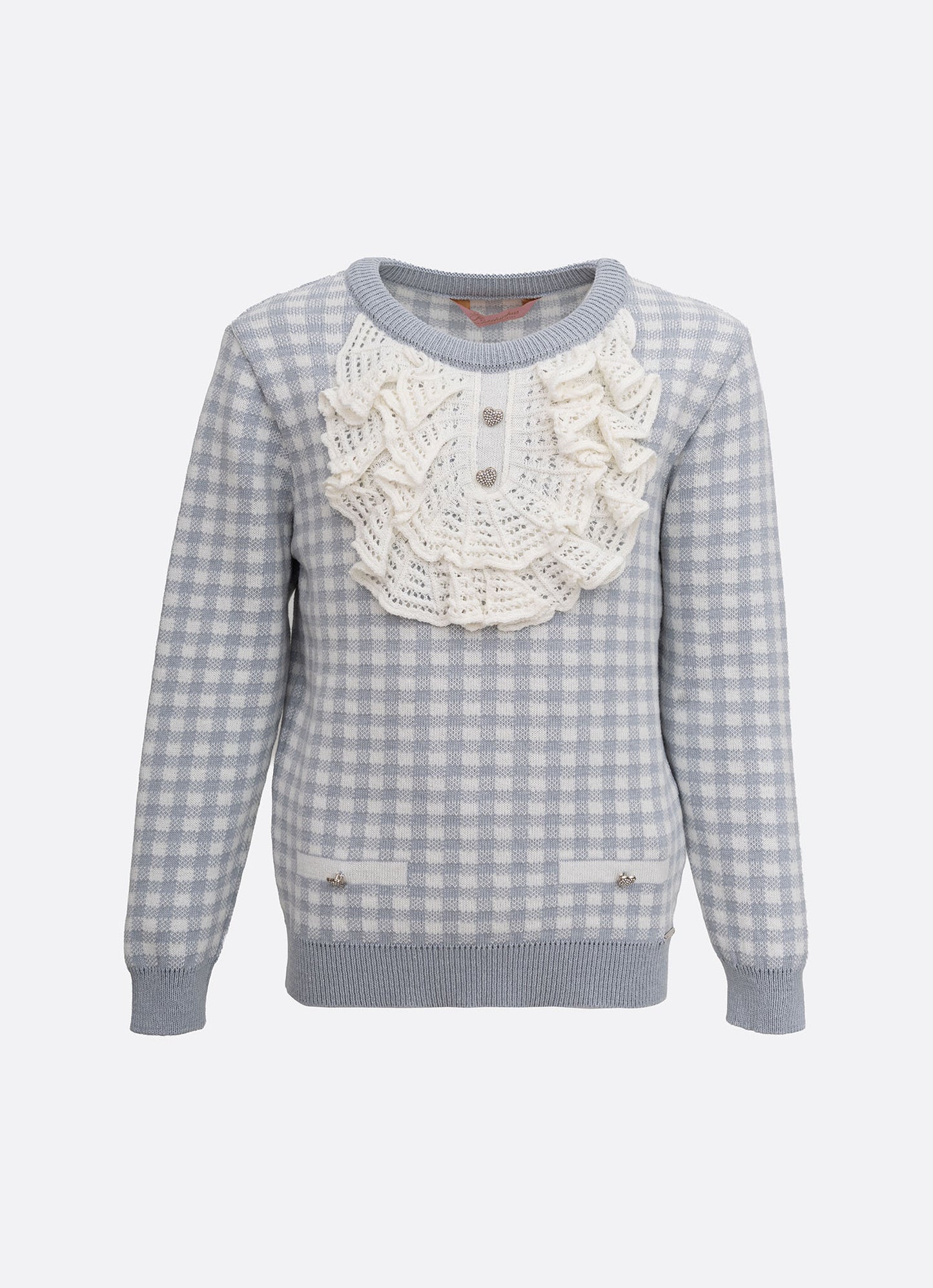 Blusa Tricot Xadrez Jabô Rendado