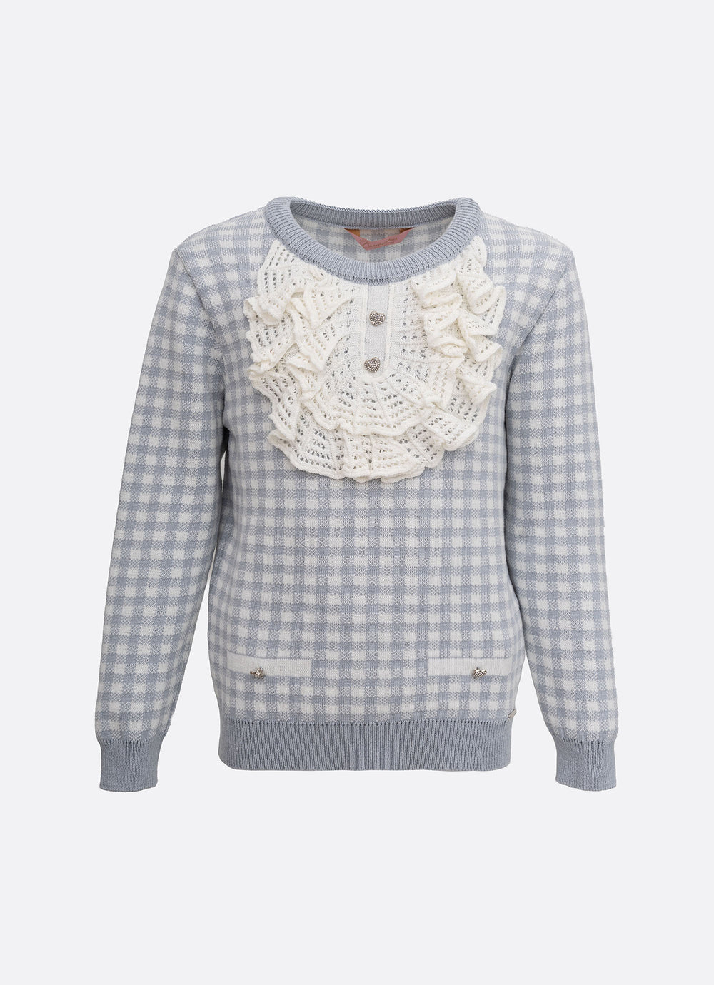 Blusa Tricot Xadrez Jabô Rendado
