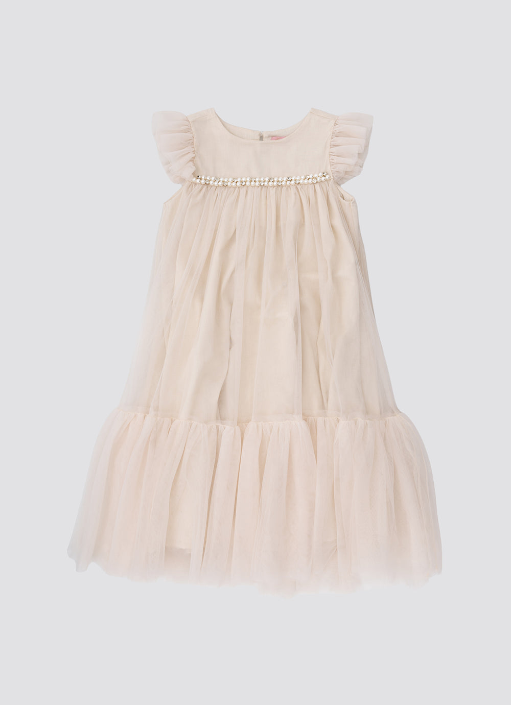 Vestido Tule Bordados Pérolas e Cristais