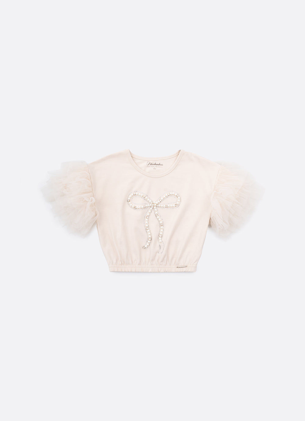 Blusa Cotton Manga Tule Laço Bordado
