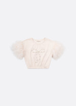 Blusa Cotton Manga Tule Laço Bordado